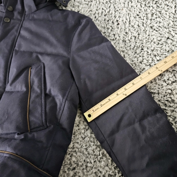 Massimo Dutti Men's S Small Navy Blue Wool Down Parka Coat Hooded Puffer Jacket - Picture 15 of 15